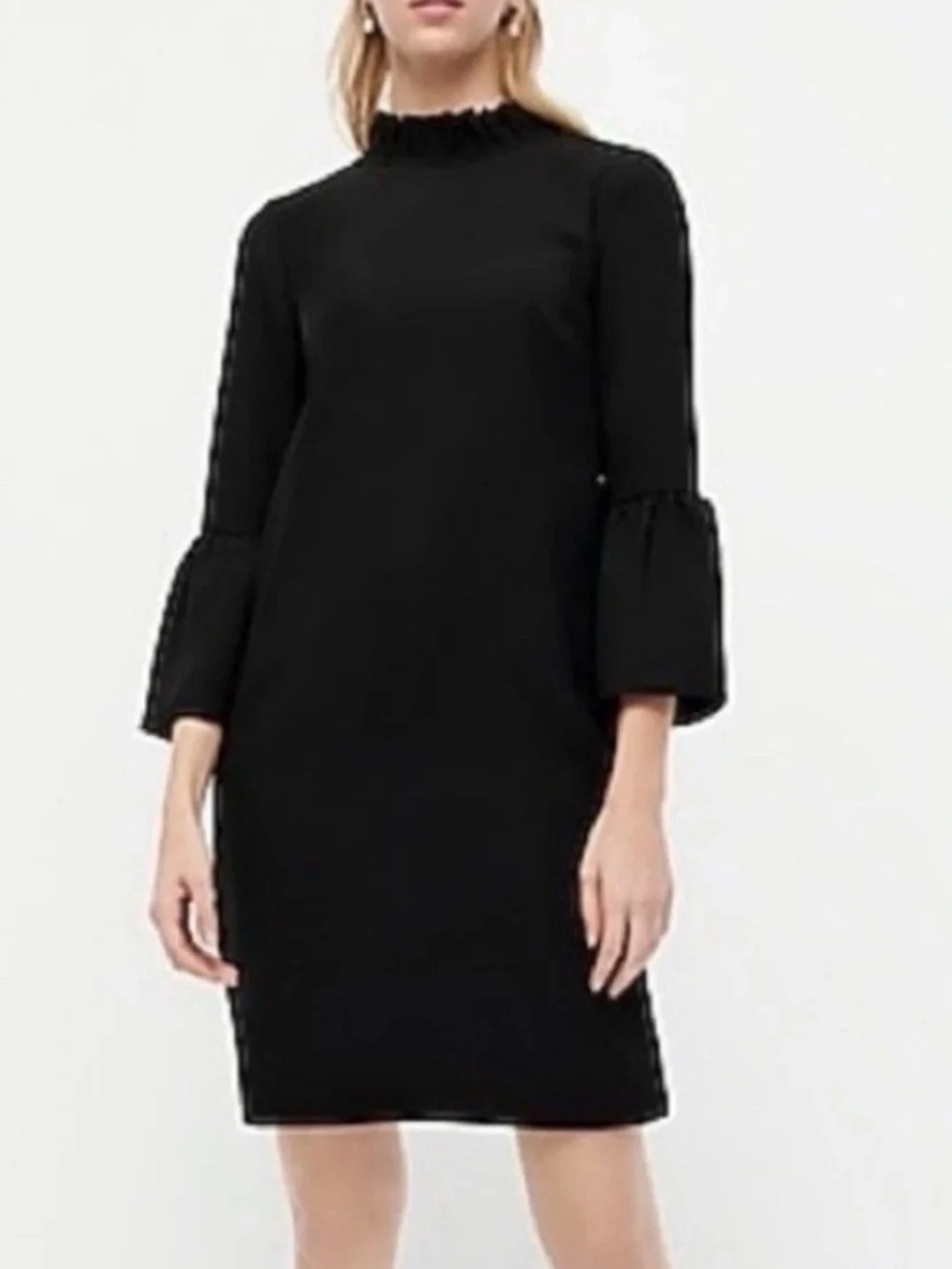 NWT JCrew Ruffle Bell Sleeve Shift Dress NWT Size 6 Black Career